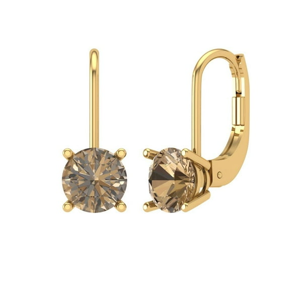 Clara Pucci 2Ct Champagne Round Cut VVS1 Lever Back Drop Dangle 18k Solid hypoallergenic Gold Designer Earrings For April