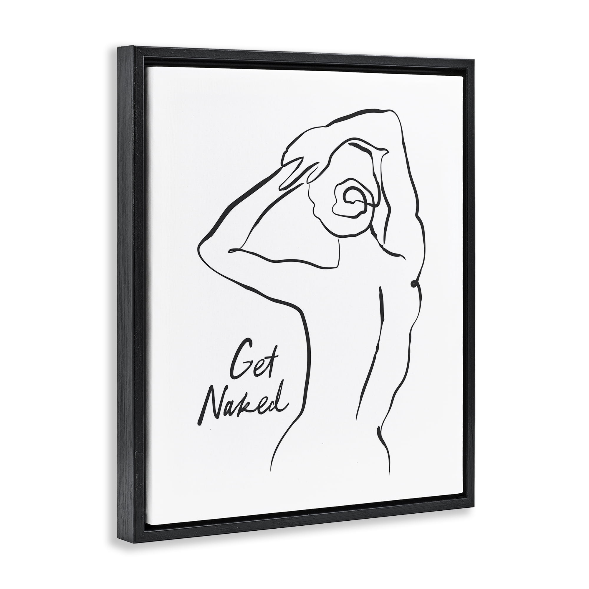 Stupell Industries Get Naked Nude Silhouette Black Framed Floater Canvas Wall Art, design by Lettered and Lined