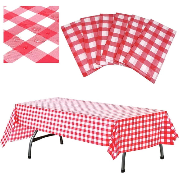 Plastic Checkered Tablecloth | 4 Pcs Pack - 54” Wide x 108” Long | Red and White Picnic Disposable Table Cover | Rectangular Gingham Tablecover for Birthdays, Carnivals, Parties Red/White