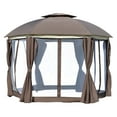 thumbnail image 2 of Outsunny 12' x 12' Round Outdoor Gazebo, Patio Dome Gazebo Canopy Shelter with Double Roof, Netting Sidewalls and Curtains, Zippered Doors, Strong Steel Frame, Brown, 2 of 9