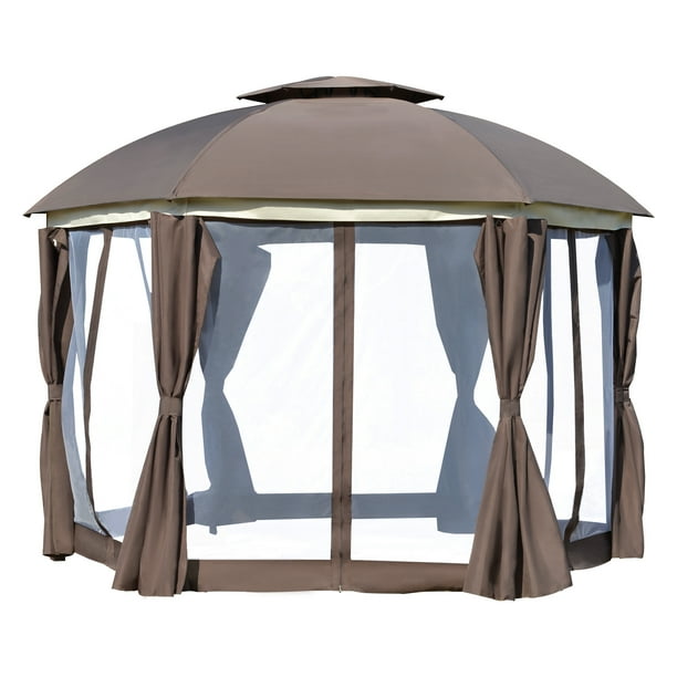 Outsunny 12' x 12' Round Outdoor Patio Gazebo Canopy with 2Tier Roof