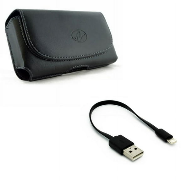 Case Belt Clip w Short USB Cable for iPhone 8/7/6S/6/11 Pro - Leather Holster Cover Loops Pouch, Charger Cord Power Wire Fast Charge for iPhone 8/7/6S/6/11 Pro Models