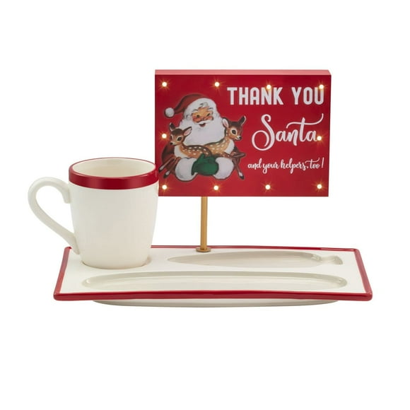Mr. Christmas Plateau à Lait et Biscuits Illuminé avec Panneau de Table de Noël, Taille Unique, Blanc