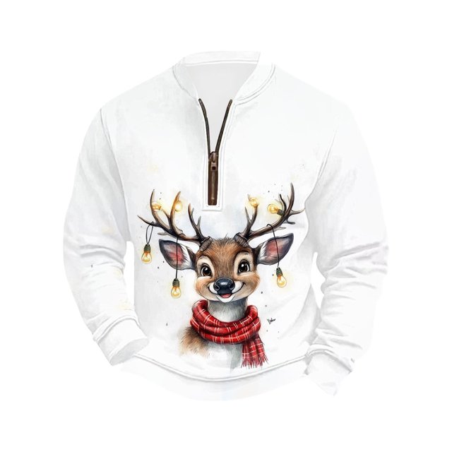 Birdeem Men's Christmas Sweater Top, Thick Thread Half High Collar Zipper Design