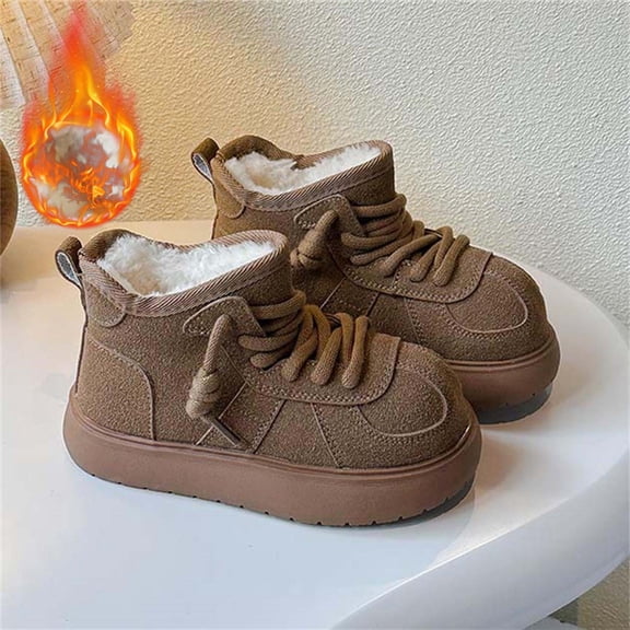 UQJfacai Boys Girls Winter Snow Boots Warm Faux Fur Lined Non Slip Lace Up Ankle Booties Fuzzy Classic Outdoor Chunky Heel Shoes