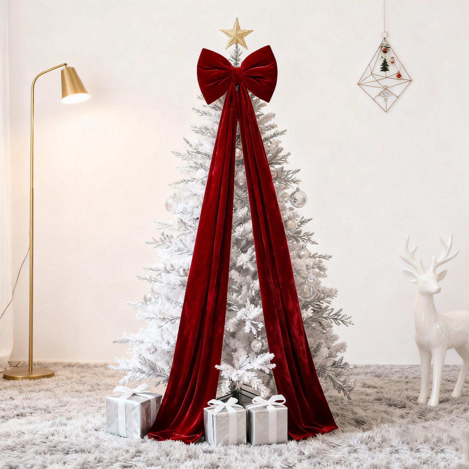 78.74x15.74 Inch Giant Red Velvet Christmas Bow, Extra Large Vintage Style Bow for Tree Topper and Wreath Decor, Outdoor Indoor Holiday Party Supplies (1PC-Red)