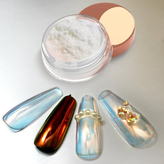 Allstarry Unicorn Chrome Nail Powder, Aurora Mermaid Iridescent White Pearl Nail Chrome Powder Pigment Glitter Fairy Dust for Nail Art, Manicure, Gel Nail Polish - Golden Morning