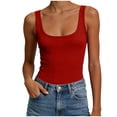 thumbnail image 4 of enyan Women's Basic Double Lined Scoop Neck Tank Tops Adjustable Tank Summer Sleeveless Tops Womens Tops Casual,Red,XXXXL, 4 of 7