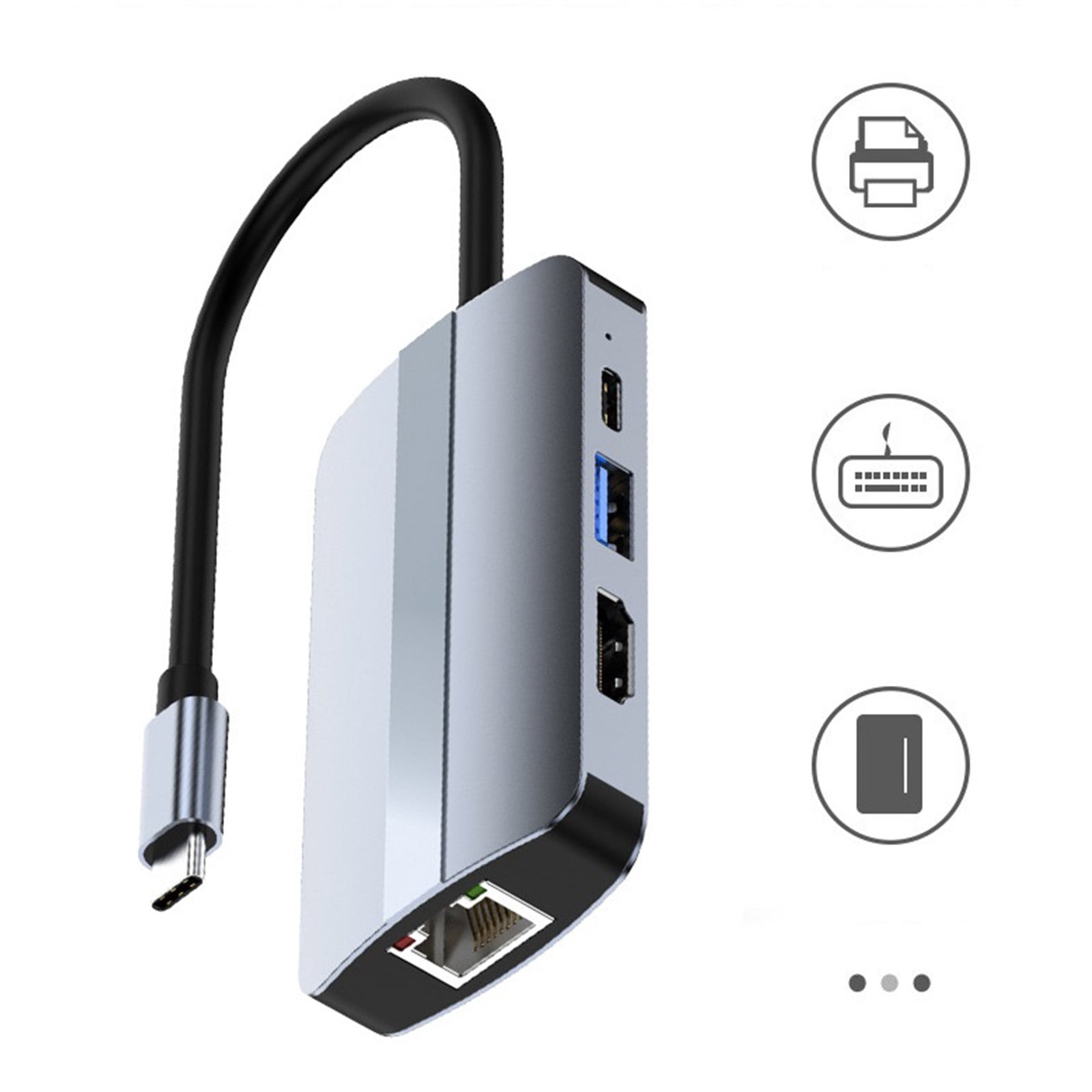 Zeiwohndc USB Type C Hub 6 in1 USB3.0 HDMI-Compatible LAN 5GB PD Fast Charging Splitter