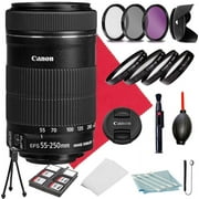 Canon EF-S 55-250mm f/4-5.6 IS STM Lens + Hood+Macro Lens's+COMMANDER Starter Cleaning Kit+Filters