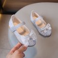 thumbnail image 4 of LTTVQM Girls Dress Shoes Glitter Bow Slip-On Adjustable Snap Mary Jane Shoes Sparkly Outdoor Vacation Party Wedding Flower Shoes Silver 6 Toddler, 4 of 4