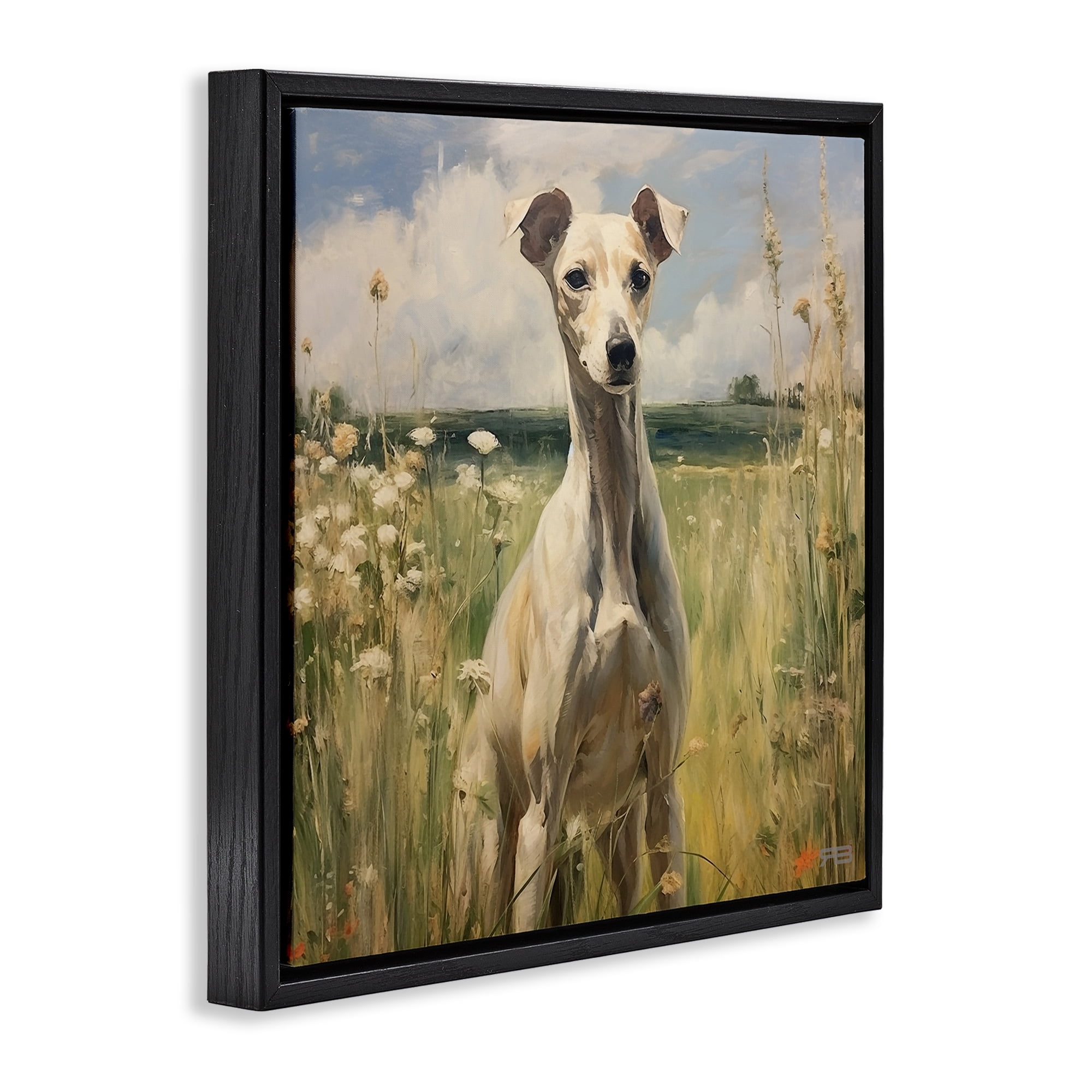 Stupell Industries Greyhound Dog Landscape Landscape Painting Black Floater Framed Canvas Art Print Wall Art, 18 x 18