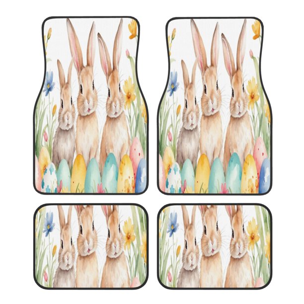 Balery Happy Easter Juego de 4 Alfombrillas para Auto, Revestimientos de Caucho Resistente, Diseño Antideslizante