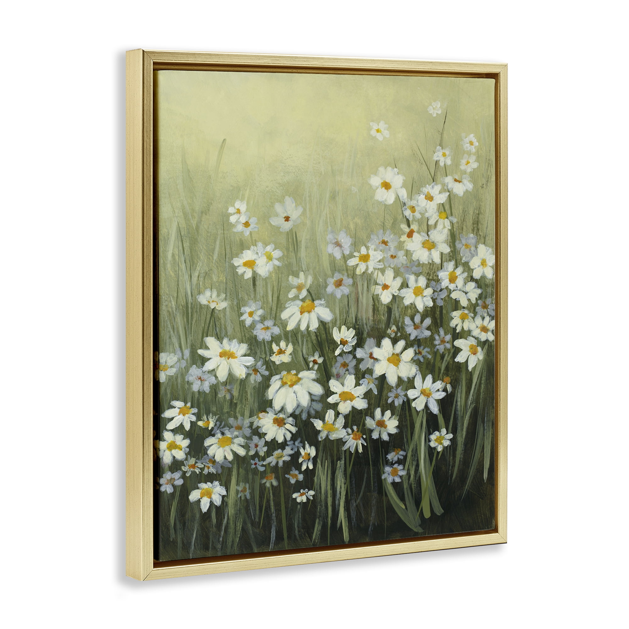 Stupell Industries Daisy Field Garden Plants & Flowers Painting Gold Floater Framed Canvas Art Print Wall Art, 25 x 31