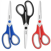Scissors, iBayam 8" Multipurpose  Scissors Bulk Ultra Sharp  Shears, Comfort-Grip Sturdy Scissors  for Office Home School  Sewing Fabric Craft Supplies,  Right/Left Handed, 3-Pack, Red,  Black, Blue