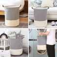 thumbnail image 5 of Sea Team Stripe Pattern Laundry Hamper Canvas Fabric Laundry Basket Collapsible Storage Bin with PU Leather Handles and Drawstring Closure, 19.7 by 15.7 inches, Waterproof Inner, Navy, 5 of 8