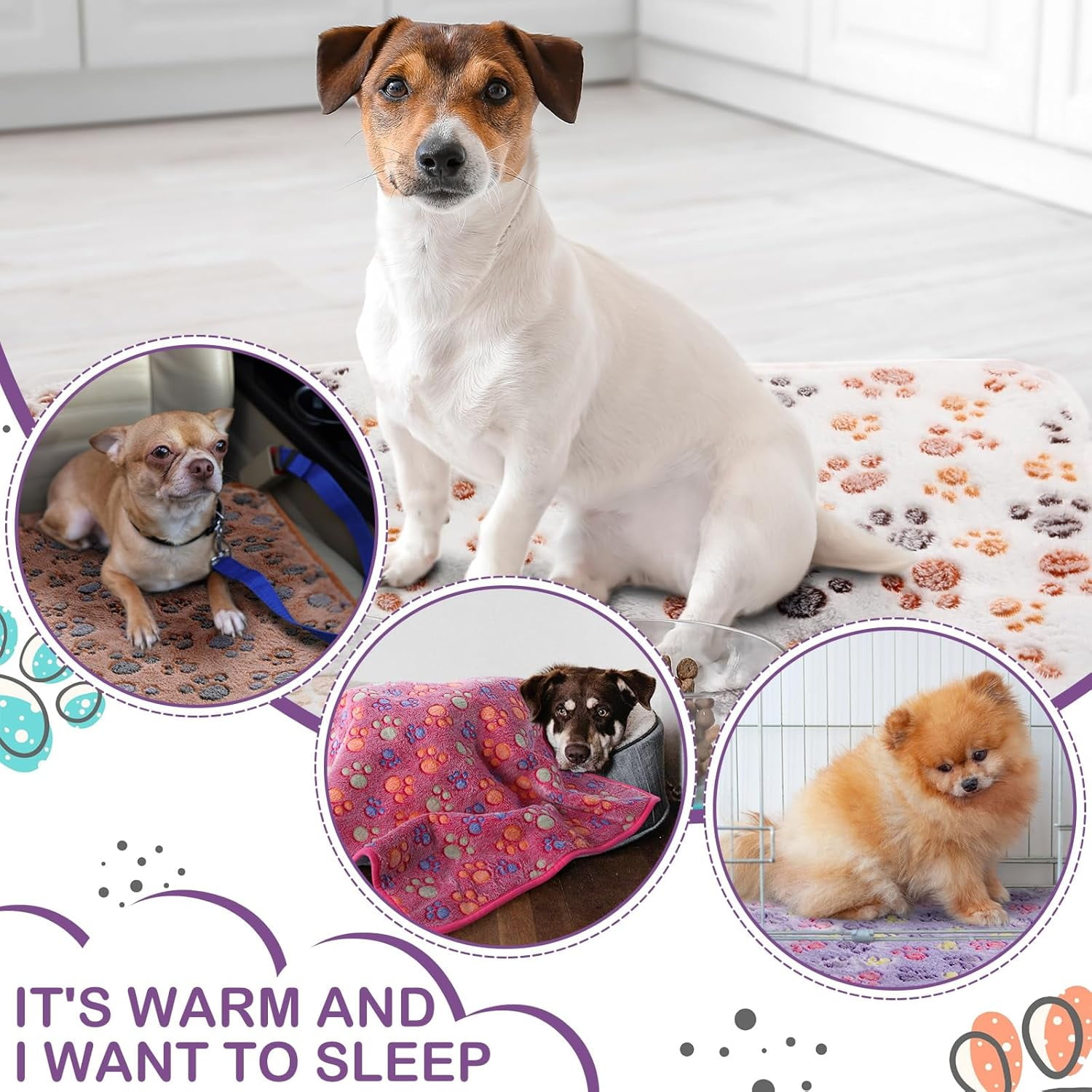 6er Pack Hundedecken – Superweiche Fleece-Decken Mit Pfotenabdruck, 58,4x38,1 Cm, Für Hunde & Katzen