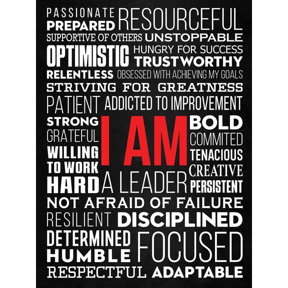 HoneyKICK "I AM Motivational Poster - 12 x 16 Inch Unframed Cardstock - Inspirational Wall Art Decor Print for Bedroom, Office, Gym, Boys, Men, Teens, Classroom - Positive Affirmations Wall Decor