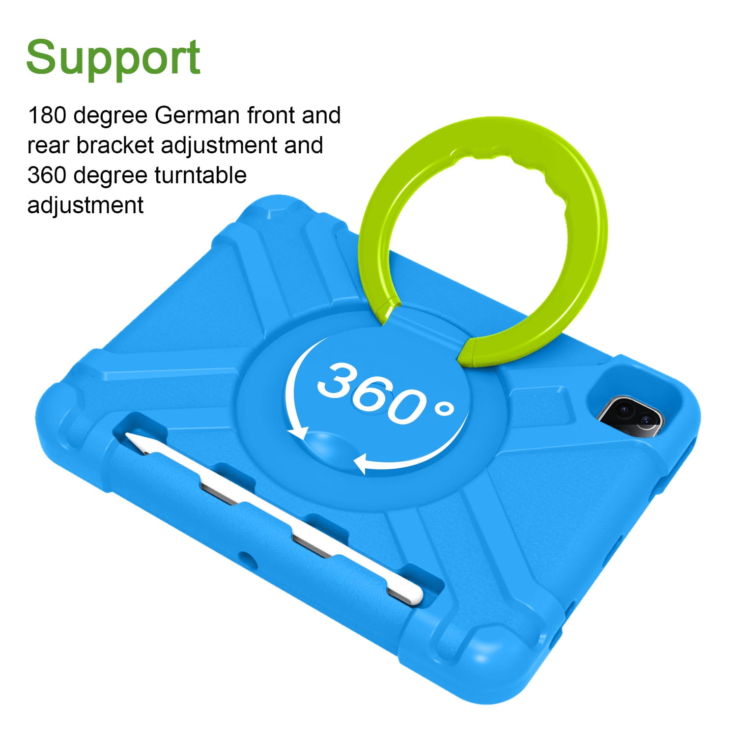 iPad Pro 11 2020 Case with Pencil Holder, Allytech Kids Friendly Case 360 Rotating Kickstand Heavy Duty Protective Shockproof Case Cover for Apple iPad Pro 11 2nd Generation 2020, Blue/Green