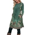 thumbnail image 2 of Floral Print Long Sleeve Dress V-Neck Tight Fitting Midi Bohemian Style Women's Straight Party Dress Elegant Office Work Dresses Green L, 2 of 5