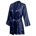 thumbnail image 2 of Women's Satin Robe Women's Nightgown ​Long Robe Nightwear Women Set Underwear Satin Pajama Coat Women Long Loose Robes Satin Robe for Women Dark Blue Xxl, 2 of 5