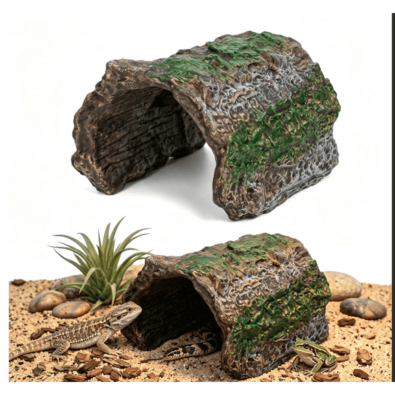 Reptile Cave Hide with Rounded Dome – Natural Terrarium Decor for Bearded Dragons, Snakes, Geckos & More