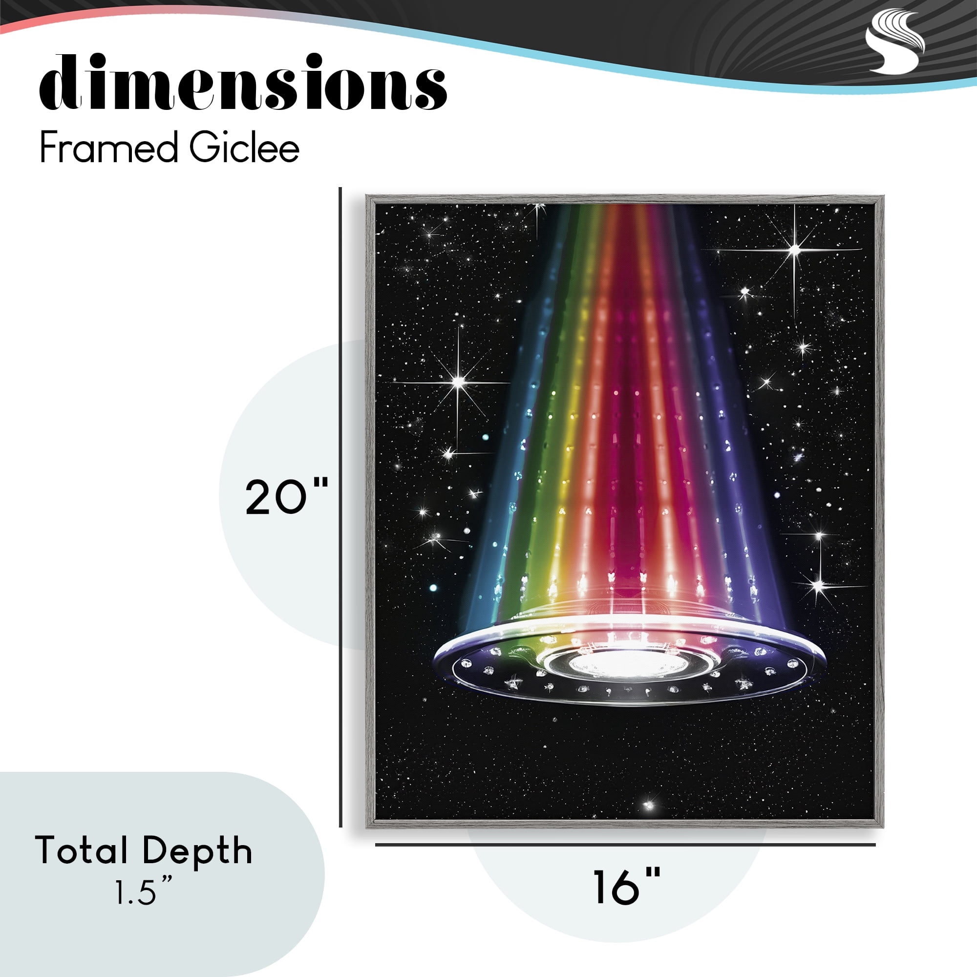 Rainbow Galaxy UFO Gray Framed Giclee Art, design by Sasha