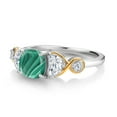 thumbnail image 3 of Gem Stone King 925 Silver and 10K Yellow Gold 3-Stone Ring Cushion Malachite Half Moon Moissanite and Lab Grown Diamond (2.16 Carat Cttw, Size 6), 3 of 4
