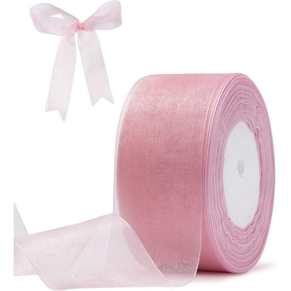 Light Pink 2 Inch Sheer Organza Chiffon Ribbon for Bouquet Home Party Decoration ,Flower Bouquet Wedding Bow Award Ribbons Making Decorations, 50 Yards