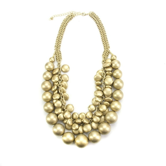 Luxurious Gold Tone Beaded Statement Necklace with Woven Chain Design Jewelry Necklace Gold