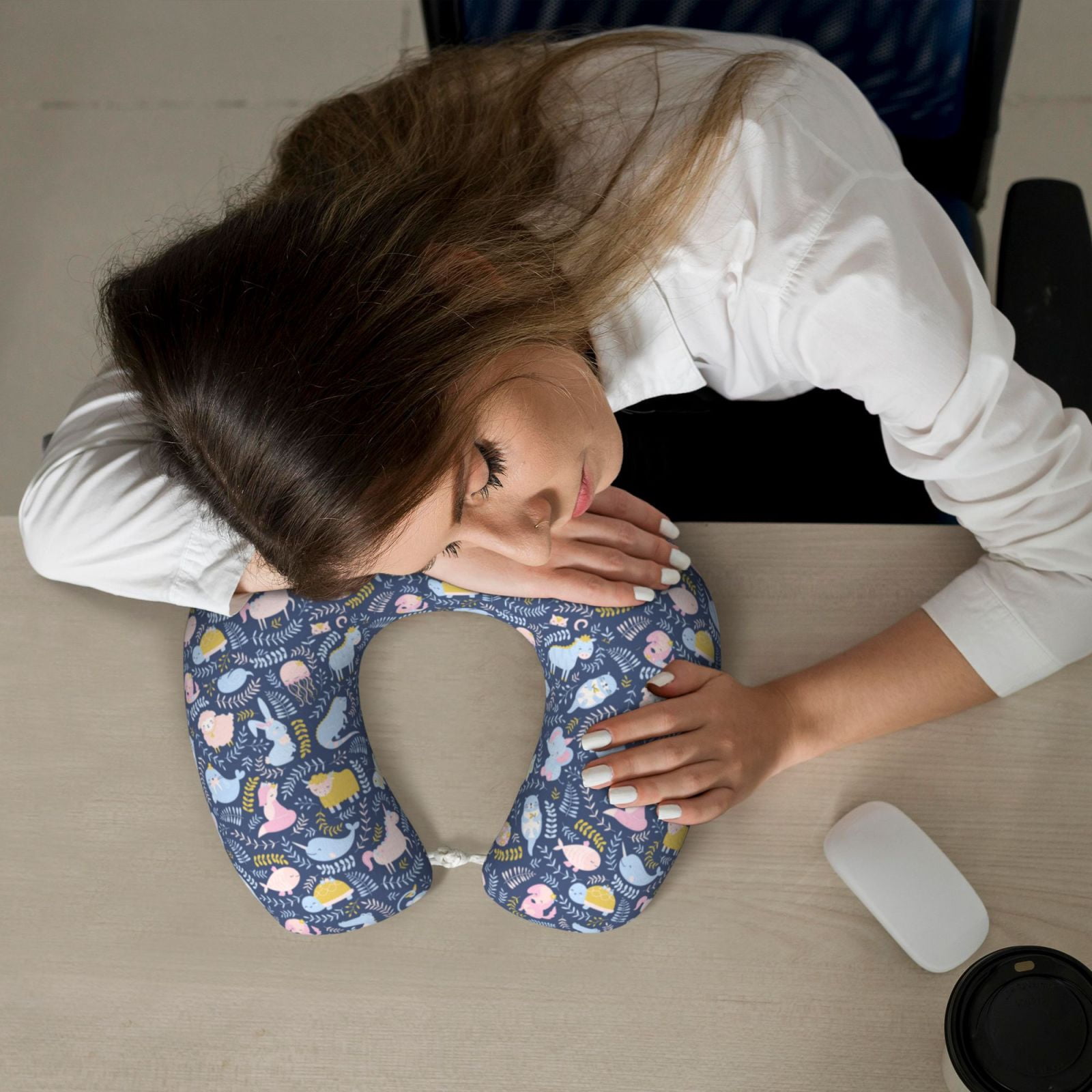 Xecao Cute Baby Animals Print Memory Foam Cervical Neck Pillow Versatile U-Shaped Pillows for Home,Office,Camping,Travelling,Soft Washable Cover