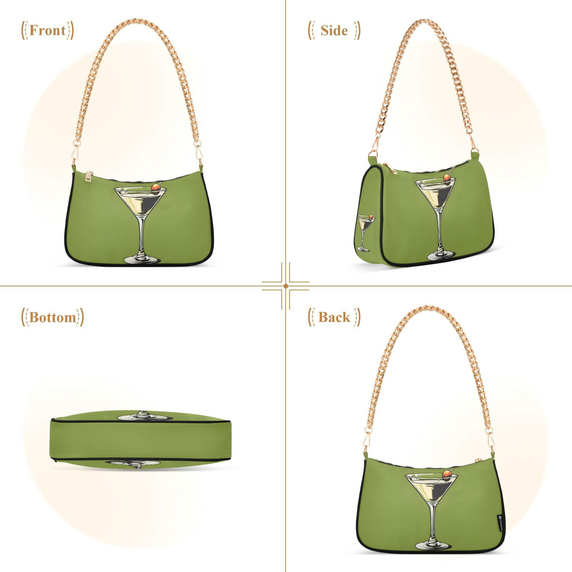 FORMRS Womens Shoulder Bag with Chain Strap Clutch Purse Cute Tote Handbag, Light Black Martini