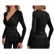 thumbnail image 2 of Camiseta de Larga Ajustada con Escote en V Profundo y Fruncido para Mujer Negro XXL, 2 of 5
