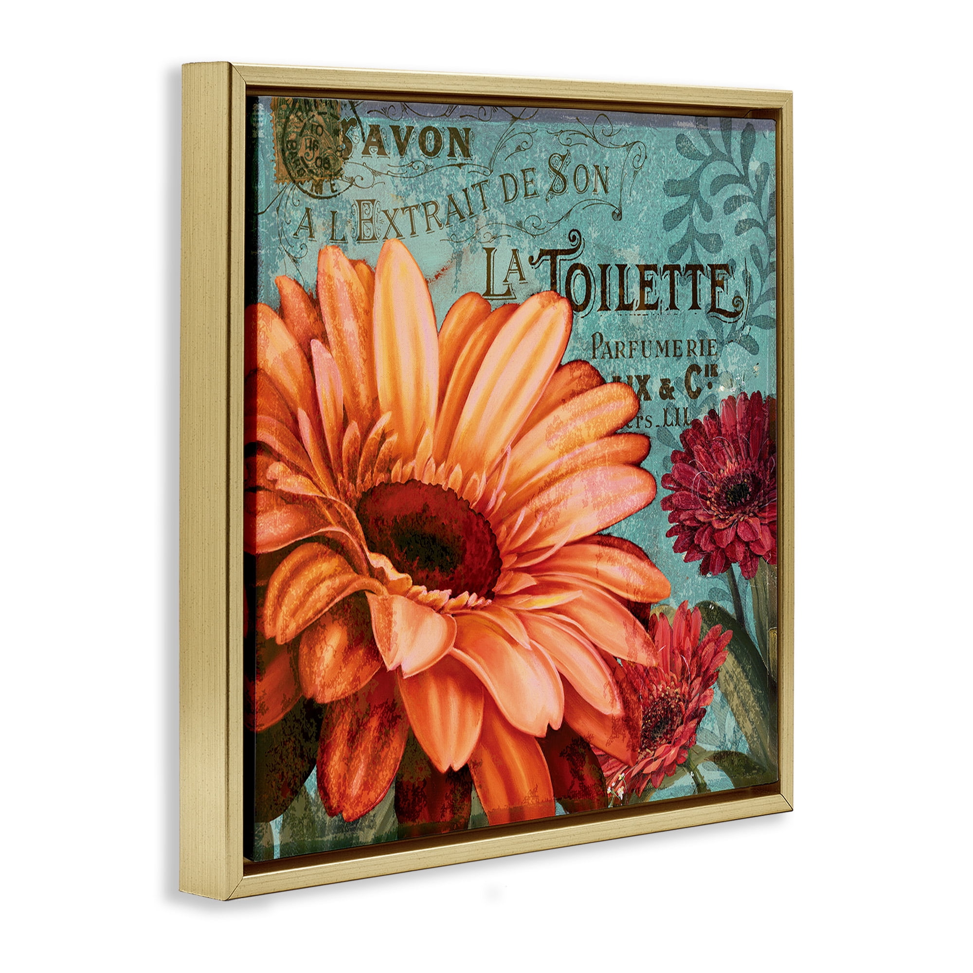 Stupell Industries Daisies with Antique French Backdrop Botanical & Floral Painting Gold Floater Framed Canvas Art Print Wall Art, 25 x 25