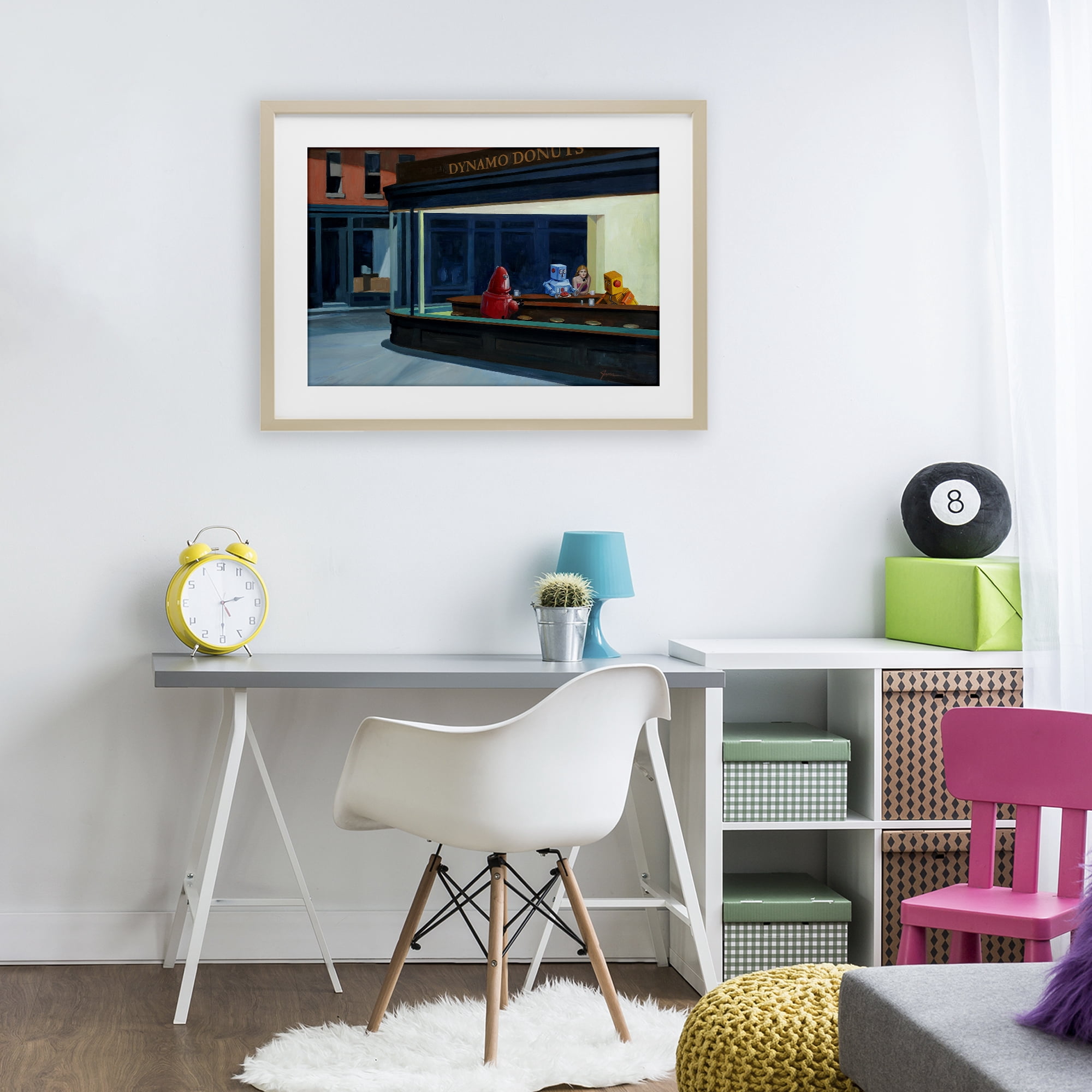 Stupell Industries Robots in Donut Shop Birch Framed Print Under Glass, design by Eric Joyner