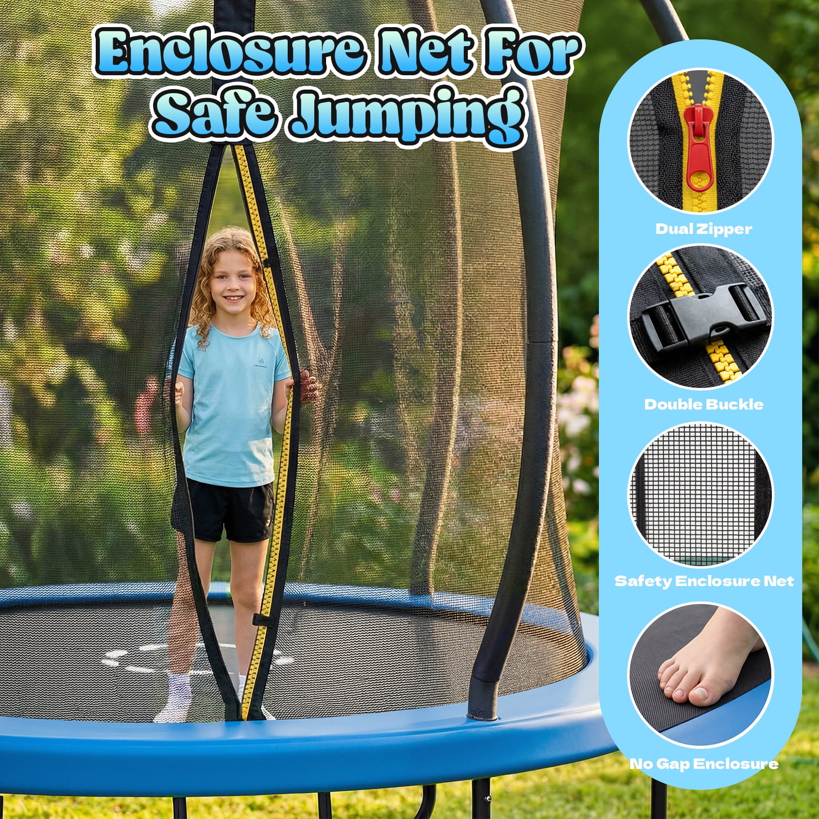 Outdoor Trampoline,Fashionsport Outfitters 8FT/12FT/14FT/16FT Round Jumping Trampoline with Ladder,Sprinkler,Basketball Hoop Board,Recreational Backyard Trampolines Anti-Rust for Kids Gift