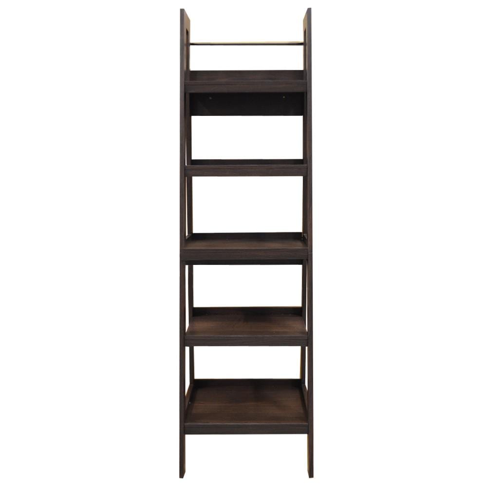 Dark Walnut 5Shelf Ladder Bookcase (20.5in W x 72in H x 18in D) in