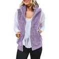 thumbnail image 2 of BOOMILK Fleece Vest Women Solid Color Fashion Casual Sleeveless Pocket Zipper Coat Purple, 2 of 5