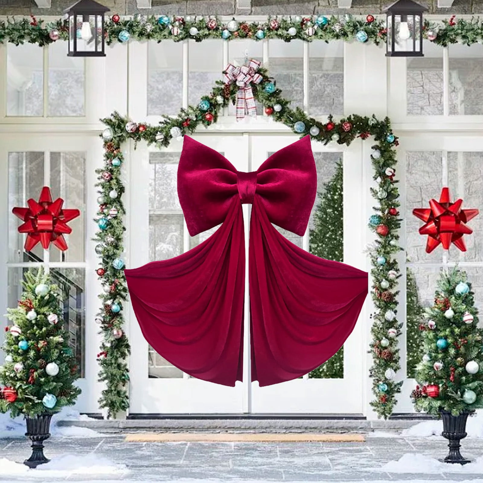 Antqov Velvet Ribbon Bows Christmas Tree Decorations 32x59" Large Bow Christmas Ornaments for Tree Home Party Front Door Wreath Holiday Decor