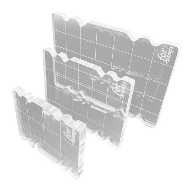 Juego de bloques de sellos acrílicos de 3 piezas con rejillas, placas de transferencia livianas, bloques de sellos, herramientas de estampado para eti