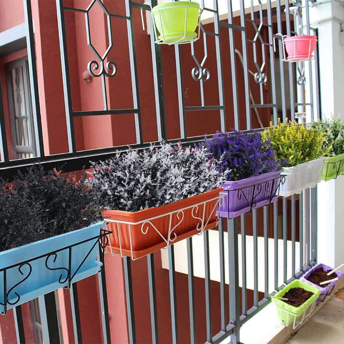 RECUTMS Artificial Lavender Flowers 8 Bundles Outdoor UV Resistant Fake Flowers Plastic Plants for Home Decor(Black+White)