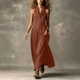 thumbnail image 2 of Women's Cowl Neck Sleeveless Maxi Dress Loose A Line Flowy Long Dress Lightweight Boho Style Sundress Beach Vacation Outfit Orange, 2 of 6