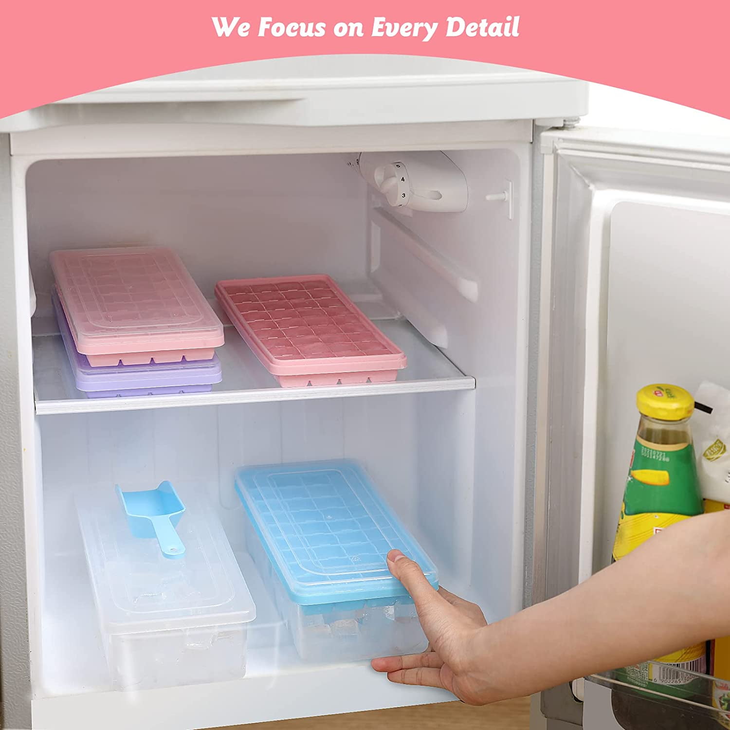 Silicone Ice Cube Tray with Leak-Proof Lid & Storage Bin for Freezer – BPA-Free 36-Piece Nugget Ice Molds, Spill-Resistant Cover & Ice Scoop Container Cover Red