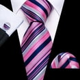 thumbnail image 2 of Set de Corbata Barry.Wang Rayada Rosa y Azul Marino de Seda 150 cm, 2 of 6