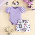 thumbnail image 2 of TOWED22 Newborn Baby Girl Outfit Letter Print Short Sleeve Bodysuit Romper Shirt Bloomers Shorts Set Summer Clothes(Purple,6-9 M), 2 of 6
