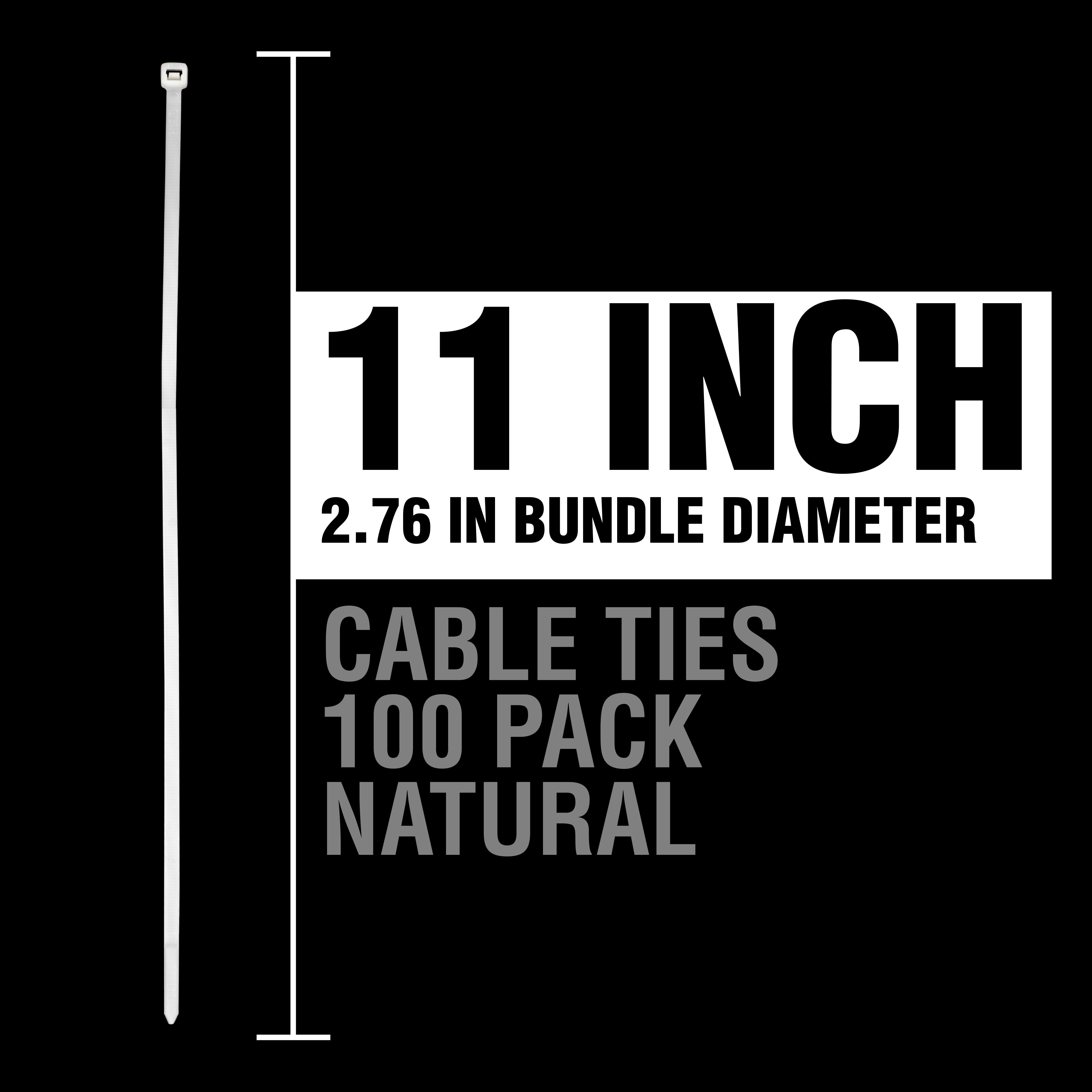 Cambridge ZipIts Cable Ties 11 Inch 75 Lb Standard Duty Zip Ties 100 Pieces Natural UL Listed Contractor Quality Industrial Strength