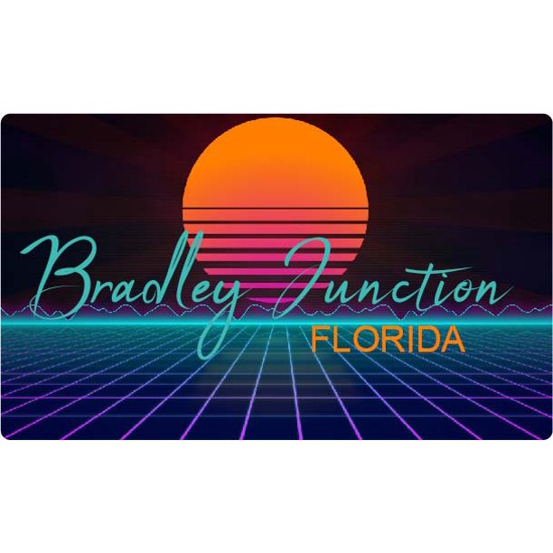 Bradley Junction Florida 2 X 1.25Inch Vinyl Decal Stiker Retro Neon