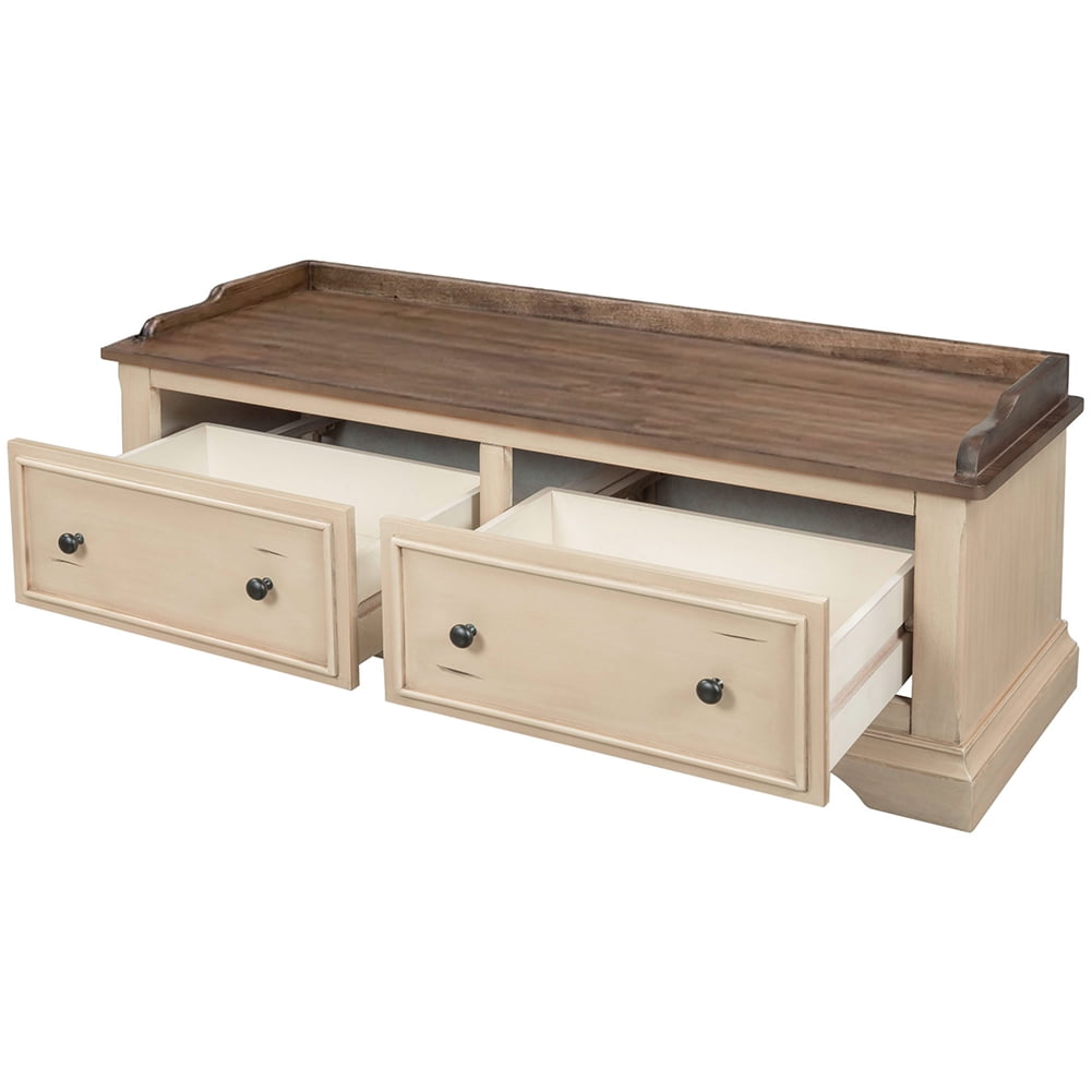 Lowestbest Collection Storage Bench, Solid Wood Shoe Bench with Two Large Drawers and Removable Cushion, Fully Assembled (Beige) Lowestbest Collection Storage Bench, Solid Wood Shoe Bench with Two Large Drawers and Removable Cushion, Fully Assembled (Beige)