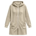 thumbnail image 7 of Jowdiw Womens Zip Up Hooded Long Sleeve Soft Casual Loose Fit Long Hoodie with Pockets, 7 of 7