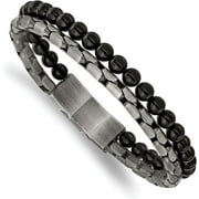Chisel Stainless Steel Brushed Antique Bronze-plated Agate Beaded Bracelet with .5 inch Extension - 8.5"